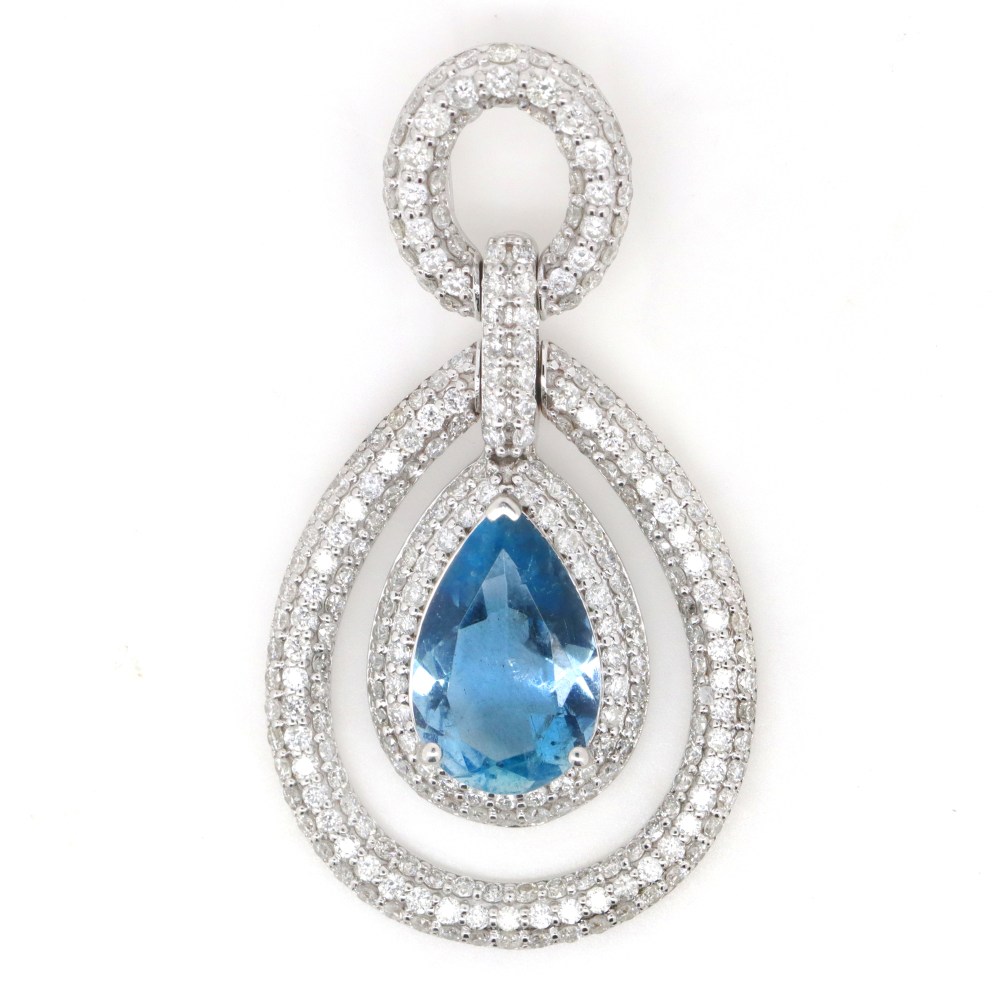 1.86ct White Gold Aquamarine and Diamond Pendant