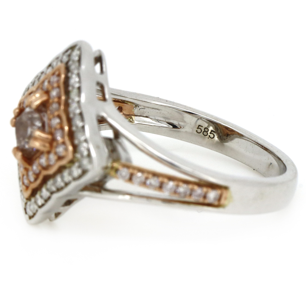 White/Rose Gold Pink Diamond Double Halo Split Band Ring