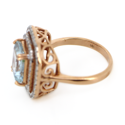 2.64ct Rose Gold Aquamarine and Diamond Double Halo Ring