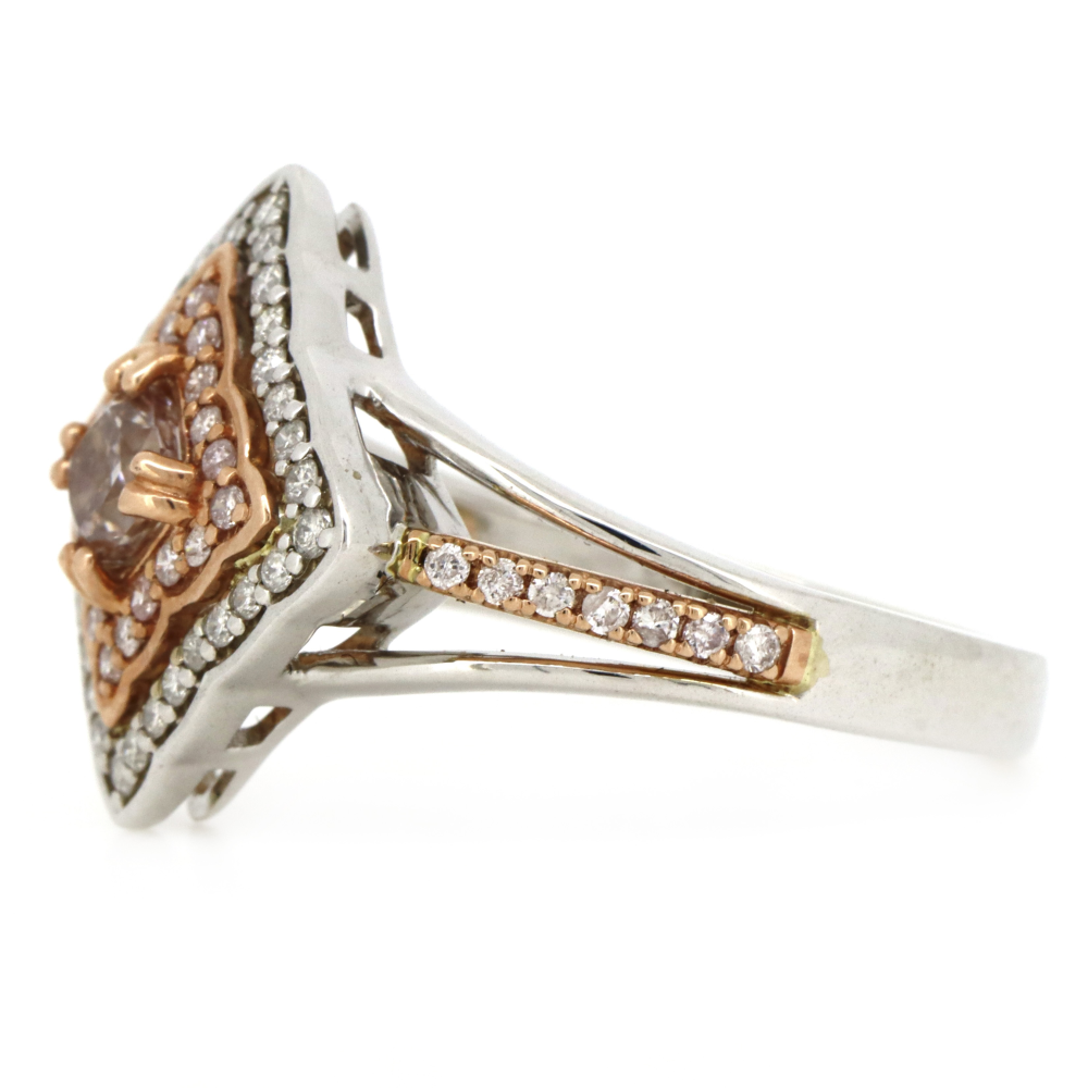 White/Rose Gold Pink Diamond Double Halo Split Band Ring