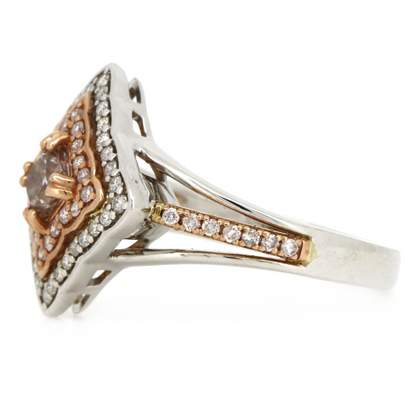 White/Rose Gold Pink Diamond Double Halo Split Band Ring