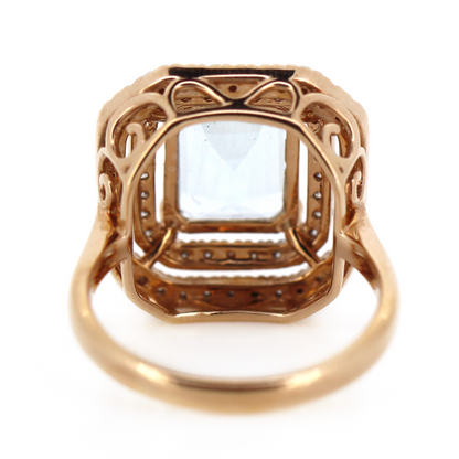 2.64ct Rose Gold Aquamarine and Diamond Double Halo Ring