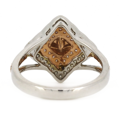 White/Rose Gold Pink Diamond Double Halo Split Band Ring