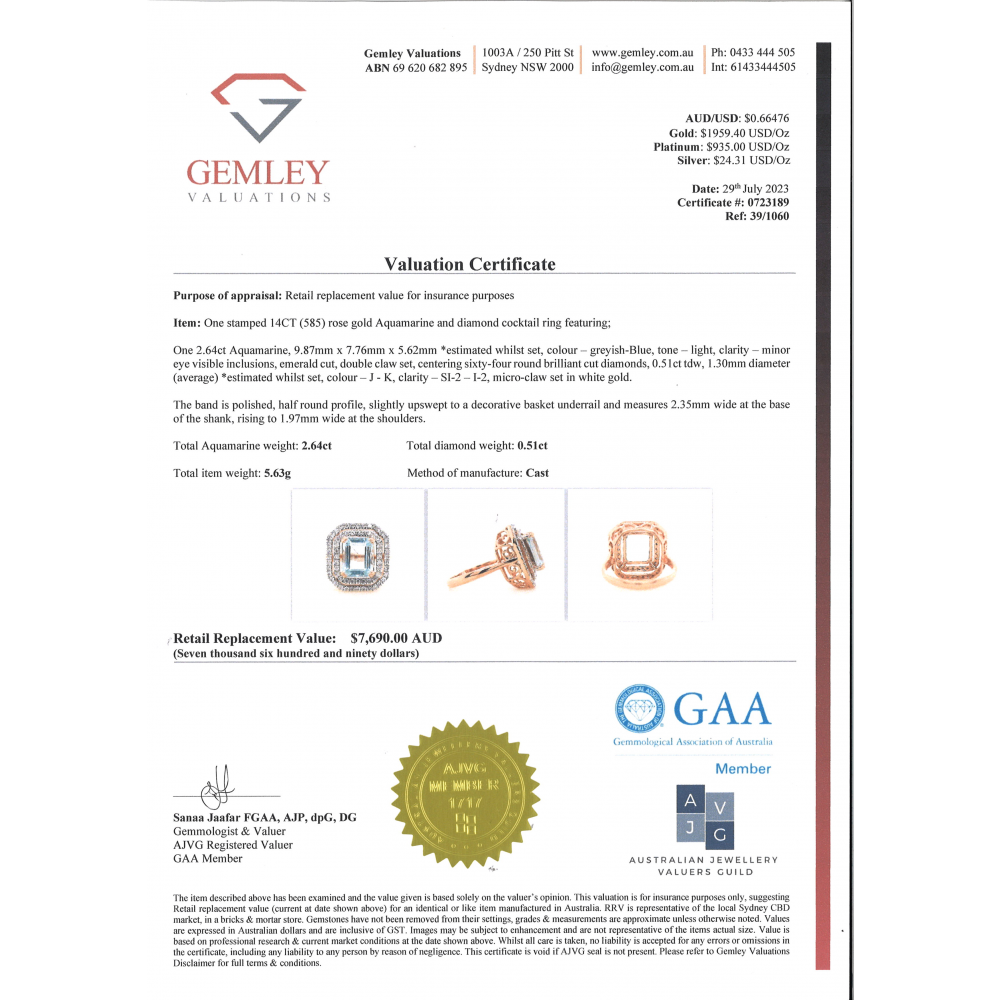 2.64ct Rose Gold Aquamarine and Diamond Double Halo Ring