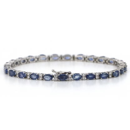 9.03ct White Gold, Sapphire and Diamond, Line Bracelet