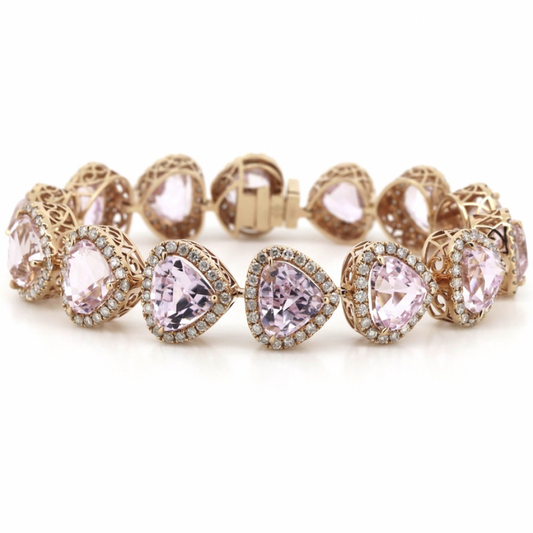 Kunzite and Diamond Statement Halo Bracelet