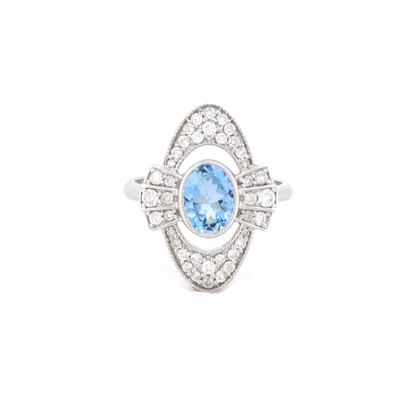 1.58ct White Gold Aquamarine and Diamond Art Deco Inspired Ring