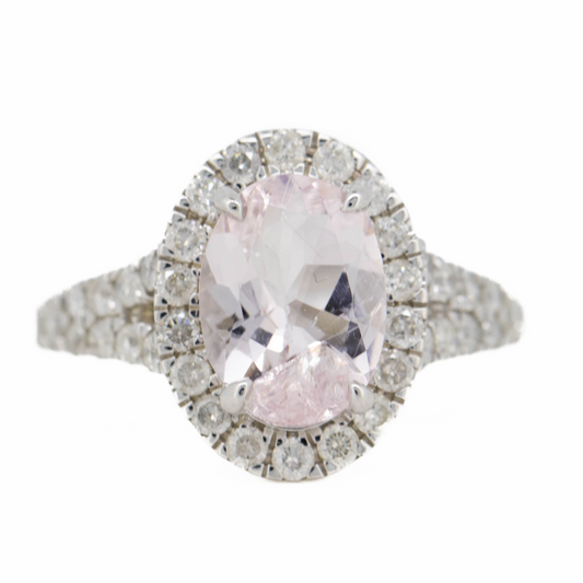 White Gold Morganite and Diamond Halo Ring