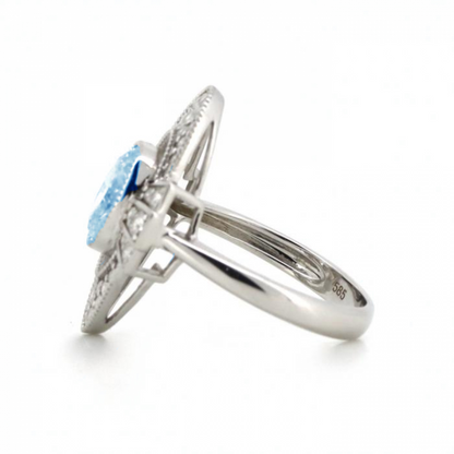 1.58ct White Gold Aquamarine and Diamond Art Deco Inspired Ring