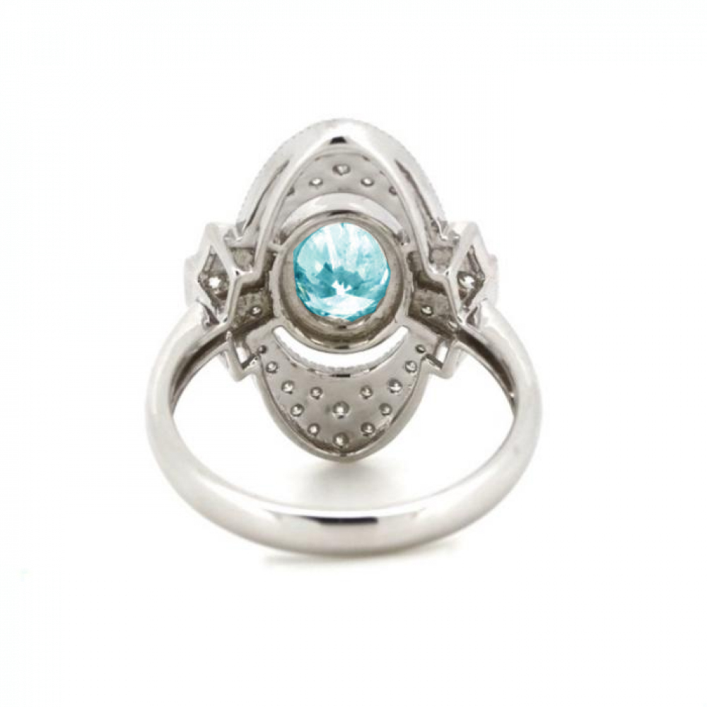 1.58ct White Gold Aquamarine and Diamond Art Deco Inspired Ring