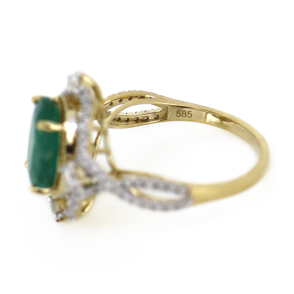 2.64ct TSW Yellow Gold Emerald and Diamond Antique Inspired Ring