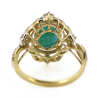 2.64ct TSW Yellow Gold Emerald and Diamond Antique Inspired Ring