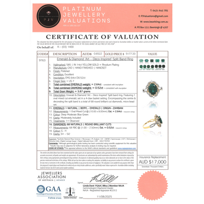 2.64ct TSW Yellow Gold Emerald and Diamond Antique Inspired Ring