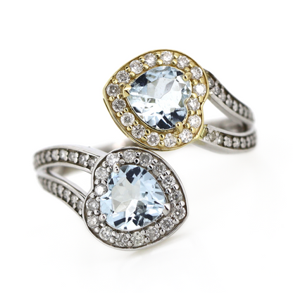 Yellow/White Gold Aquamarine and Diamond Open Band Ring