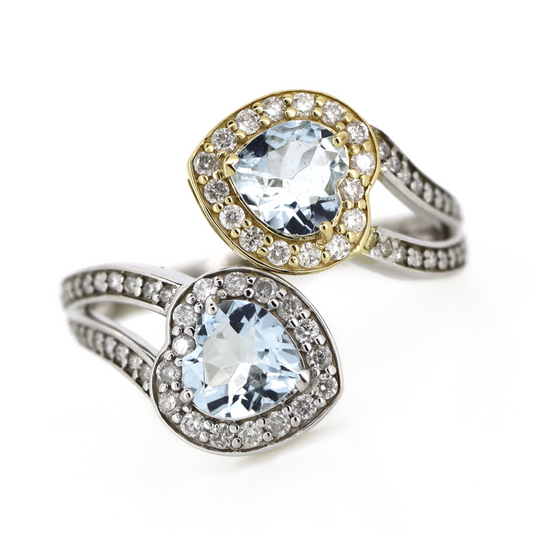 Yellow/White Gold Aquamarine and Diamond Open Band Ring