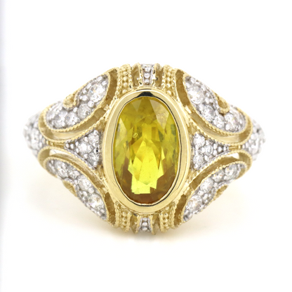 2.45ct Oval Cut Yellow Sapphire and Diamond Cluster Ring