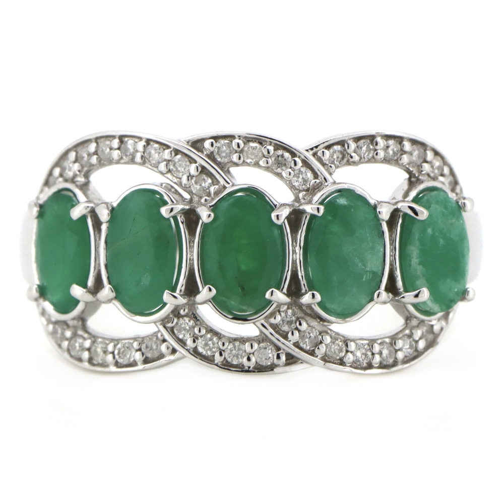 White Gold Oval cut Emerald and Diamond Eternity Ring