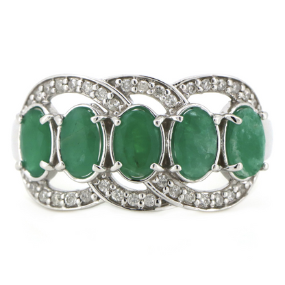 White Gold Oval cut Emerald and Diamond Eternity Ring