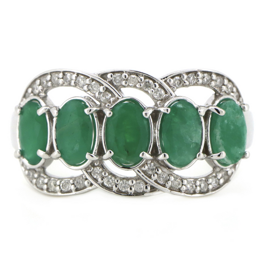 White Gold Oval cut Emerald and Diamond Eternity Ring