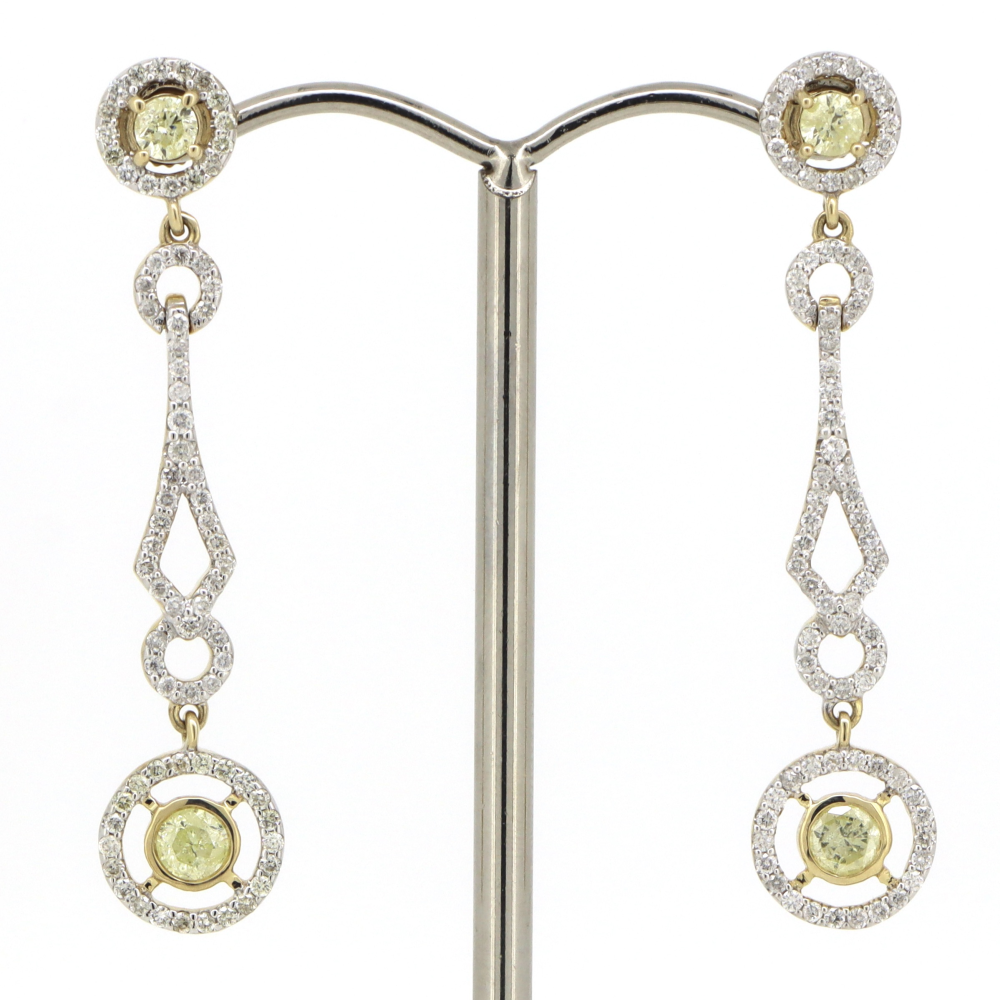 Yellow Gold, Yellow Diamond and Diamond, Drop Earrings