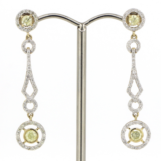 Yellow Gold, Yellow Diamond and Diamond, Drop Earrings
