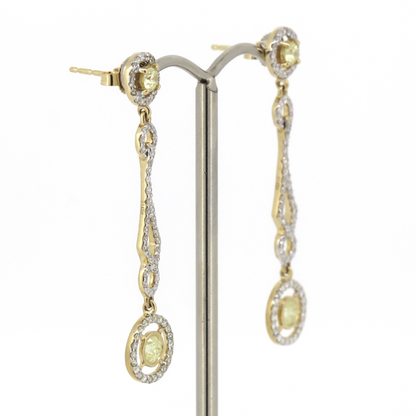 Yellow Gold, Yellow Diamond and Diamond, Drop Earrings