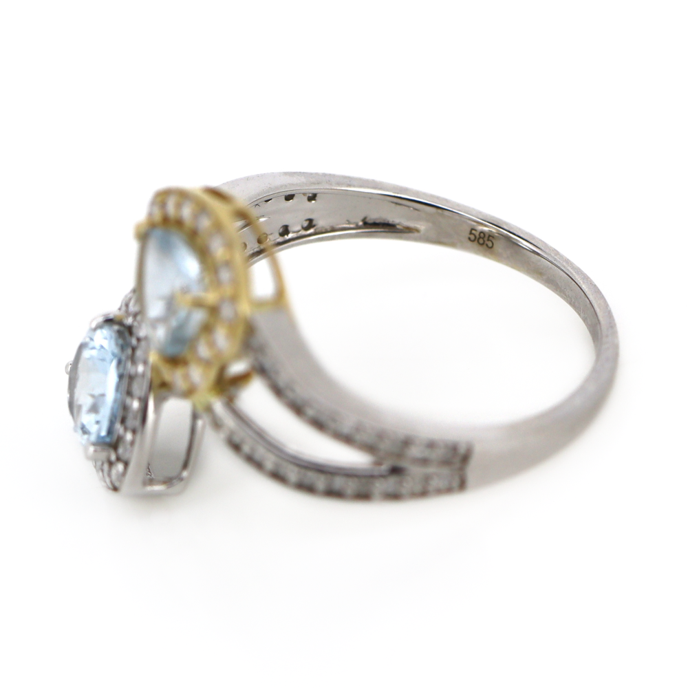 Yellow/White Gold Aquamarine and Diamond Open Band Ring