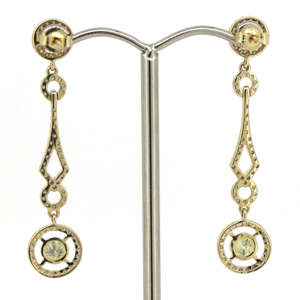 Yellow Gold, Yellow Diamond and Diamond, Drop Earrings