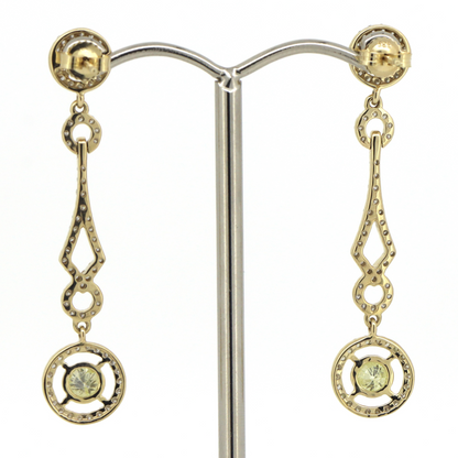 Yellow Gold, Yellow Diamond and Diamond, Drop Earrings