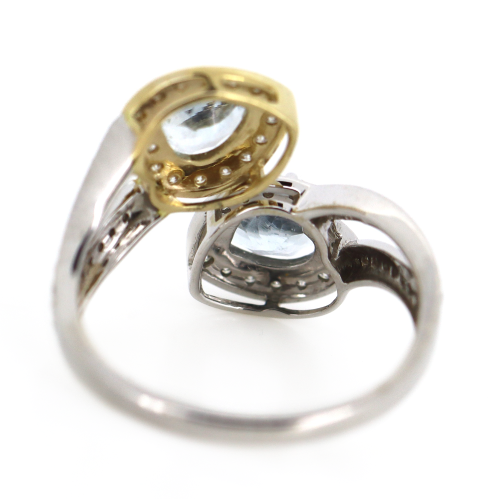 Yellow/White Gold Aquamarine and Diamond Open Band Ring