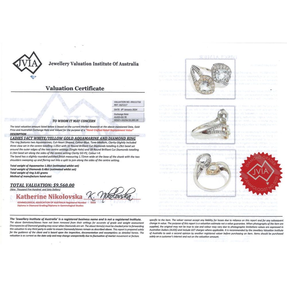 Yellow/White Gold Aquamarine and Diamond Open Band Ring