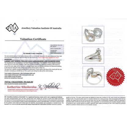 Yellow/White Gold Aquamarine and Diamond Open Band Ring