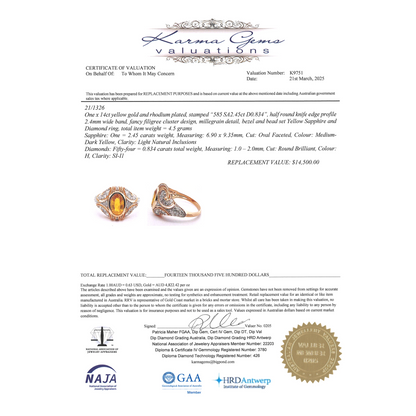 2.45ct Oval Cut Yellow Sapphire and Diamond Cluster Ring