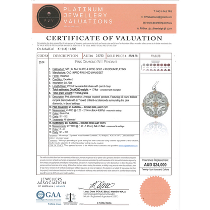 White & Rose Gold Pink and White Diamond Filigree Pendant
