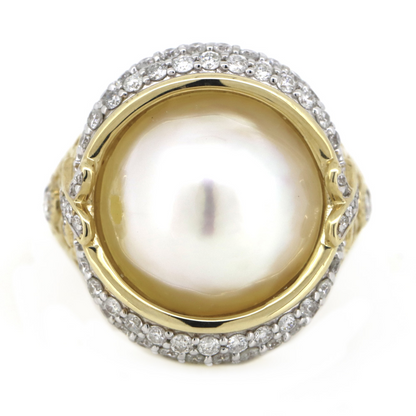 Yellow Gold & Rhodium Mabe South Sea Pearl Cocktail Ring