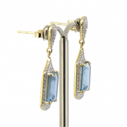 Yellow Gold Aquamarine and Diamond Drop Earrings