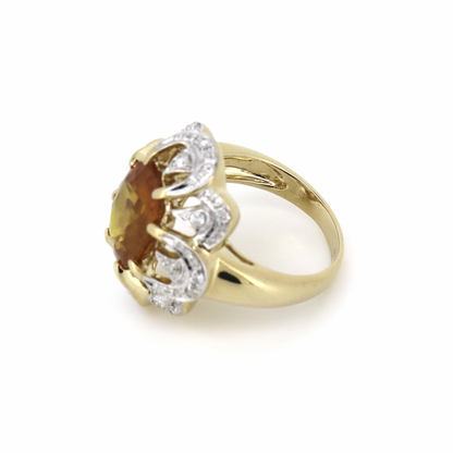 Orange Sapphire and Diamond Floral Style Ring