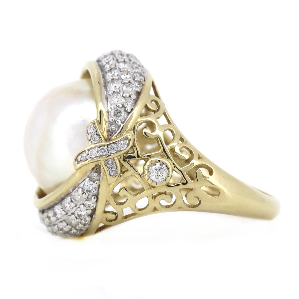 Yellow Gold & Rhodium Mabe South Sea Pearl Cocktail Ring