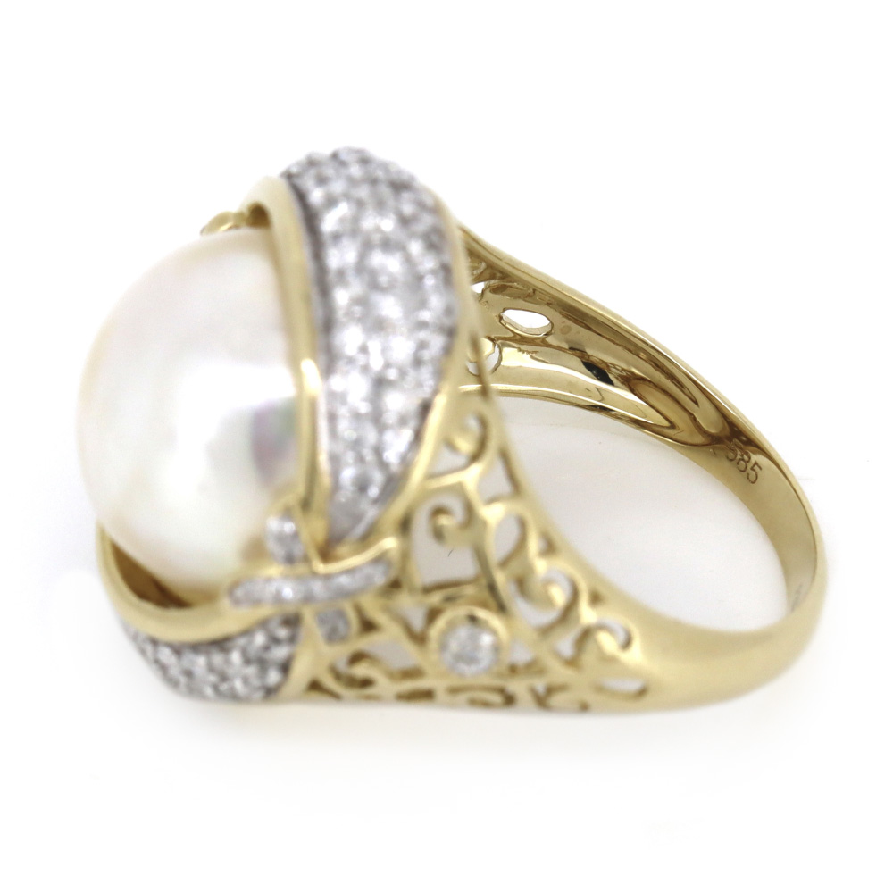 Yellow Gold & Rhodium Mabe South Sea Pearl Cocktail Ring