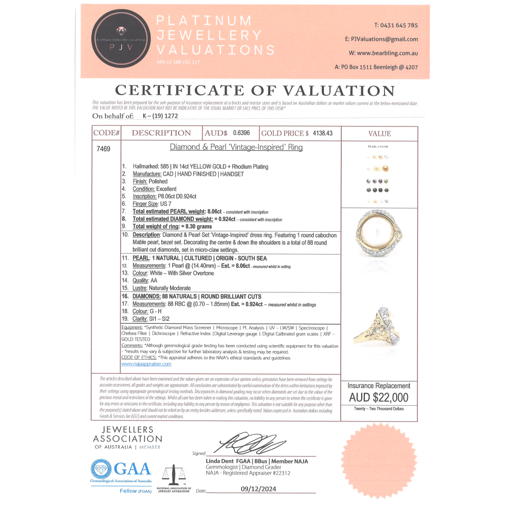 Yellow Gold & Rhodium Mabe South Sea Pearl Cocktail Ring