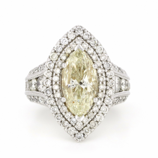 3.09ct Yellow Diamond Decorative Double Halo Ring