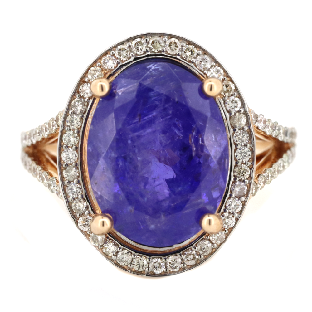 Rose Gold 7.92ct Tanzanite and Diamond Cocktail Ring