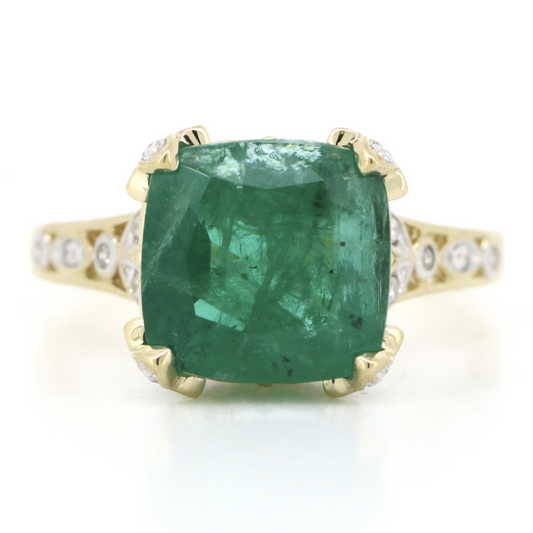4.42ct Yellow Gold, Emerald and Diamond, Dress Ring