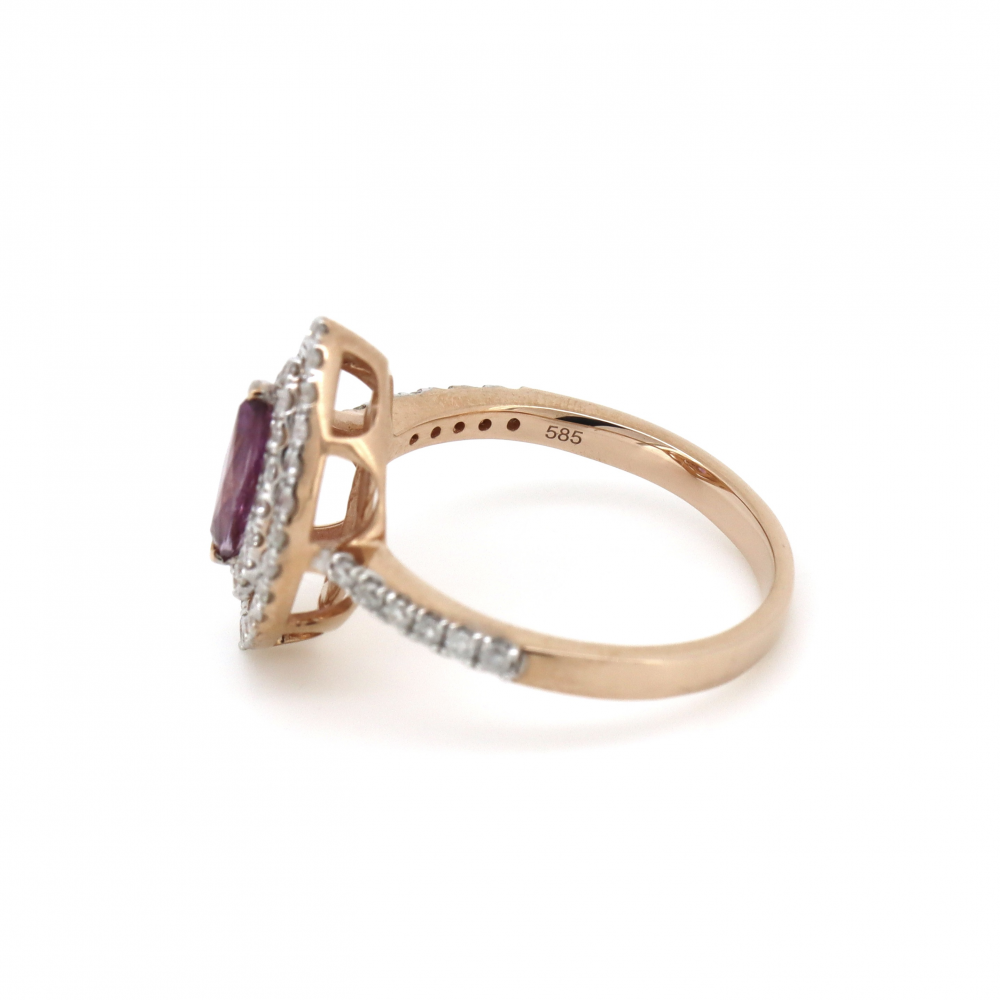 Rose Gold Pink Sapphire and Diamond Marquise Double Halo Ring