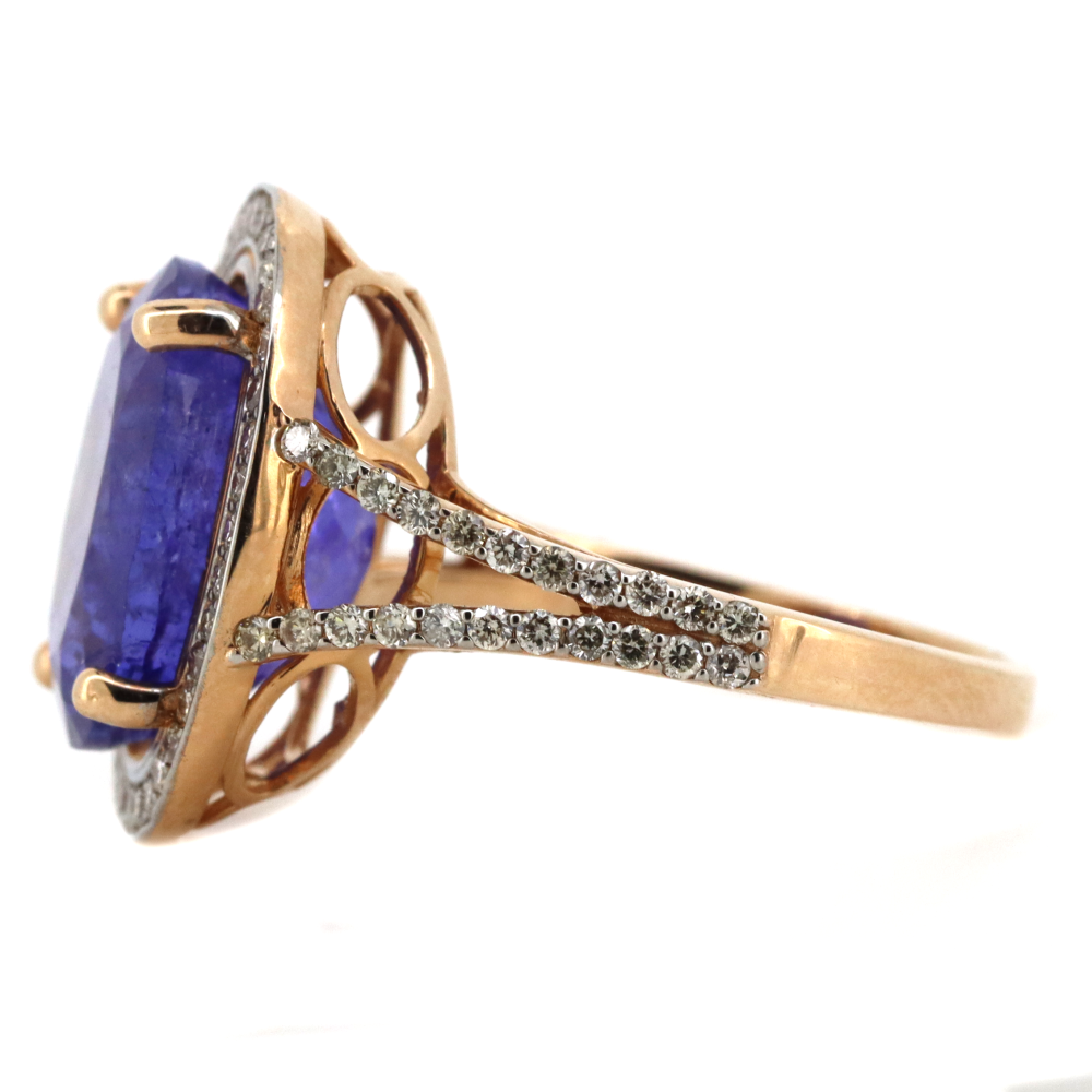 Rose Gold 7.92ct Tanzanite and Diamond Cocktail Ring