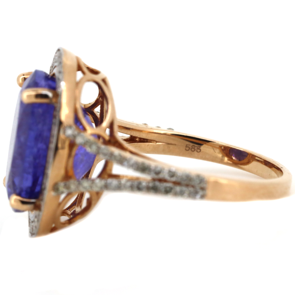Rose Gold 7.92ct Tanzanite and Diamond Cocktail Ring