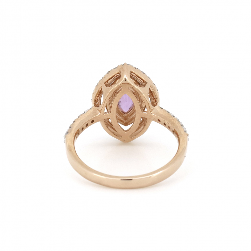 Rose Gold Pink Sapphire and Diamond Marquise Double Halo Ring