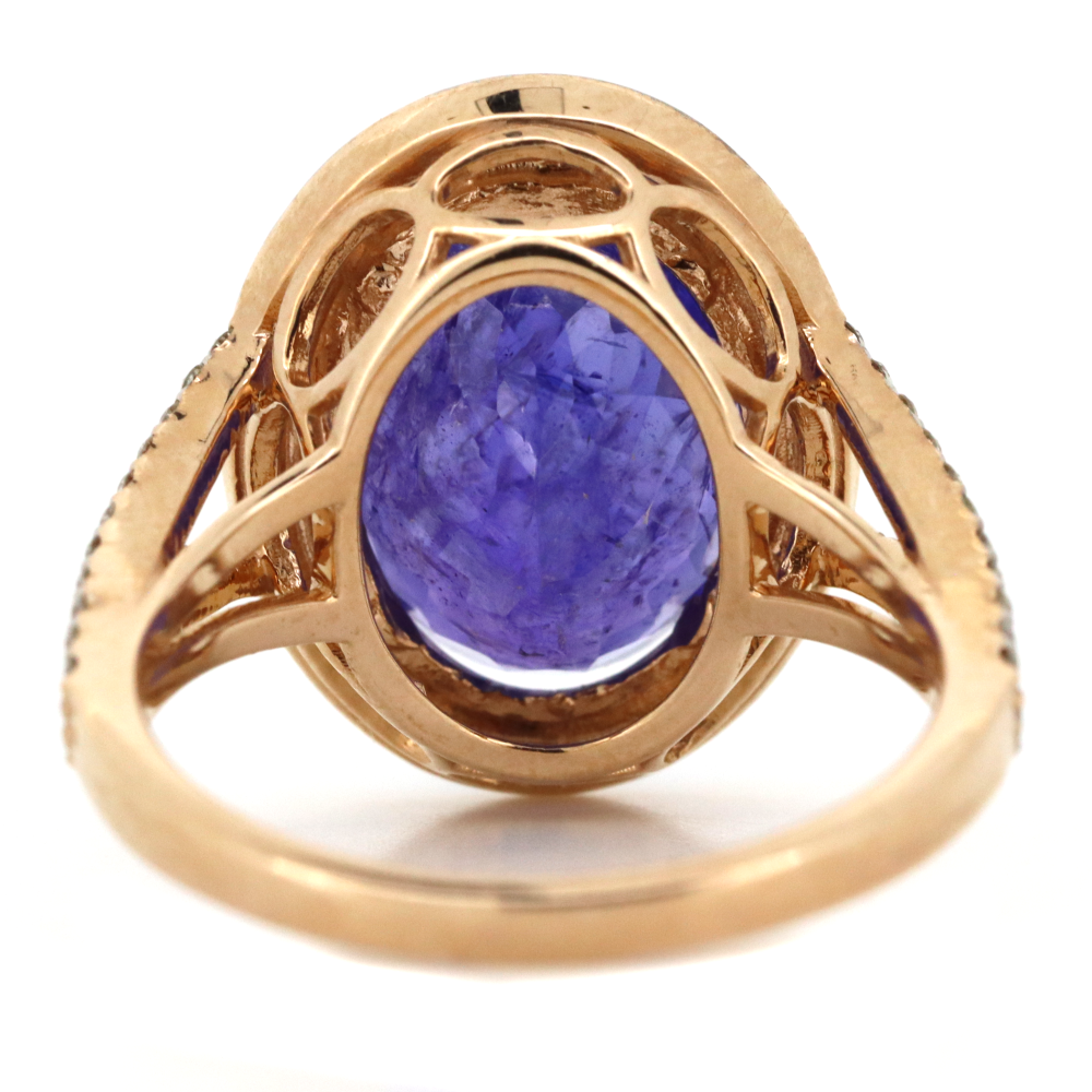 Rose Gold 7.92ct Tanzanite and Diamond Cocktail Ring