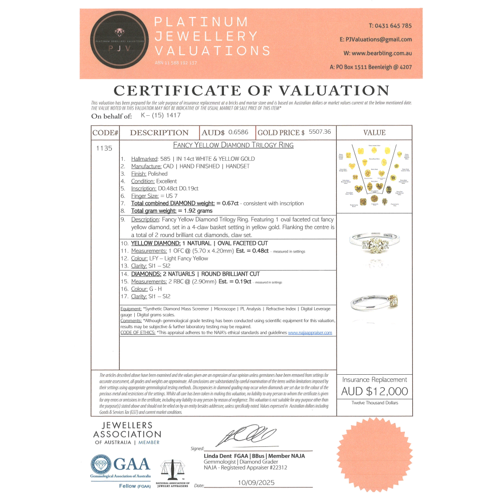 White/Yellow Gold Fancy Yellow Diamond Trilogy Ring