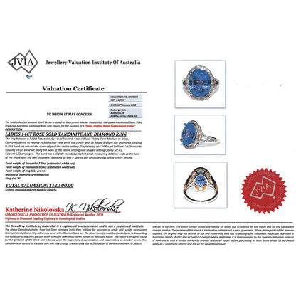 Rose Gold 7.92ct Tanzanite and Diamond Cocktail Ring